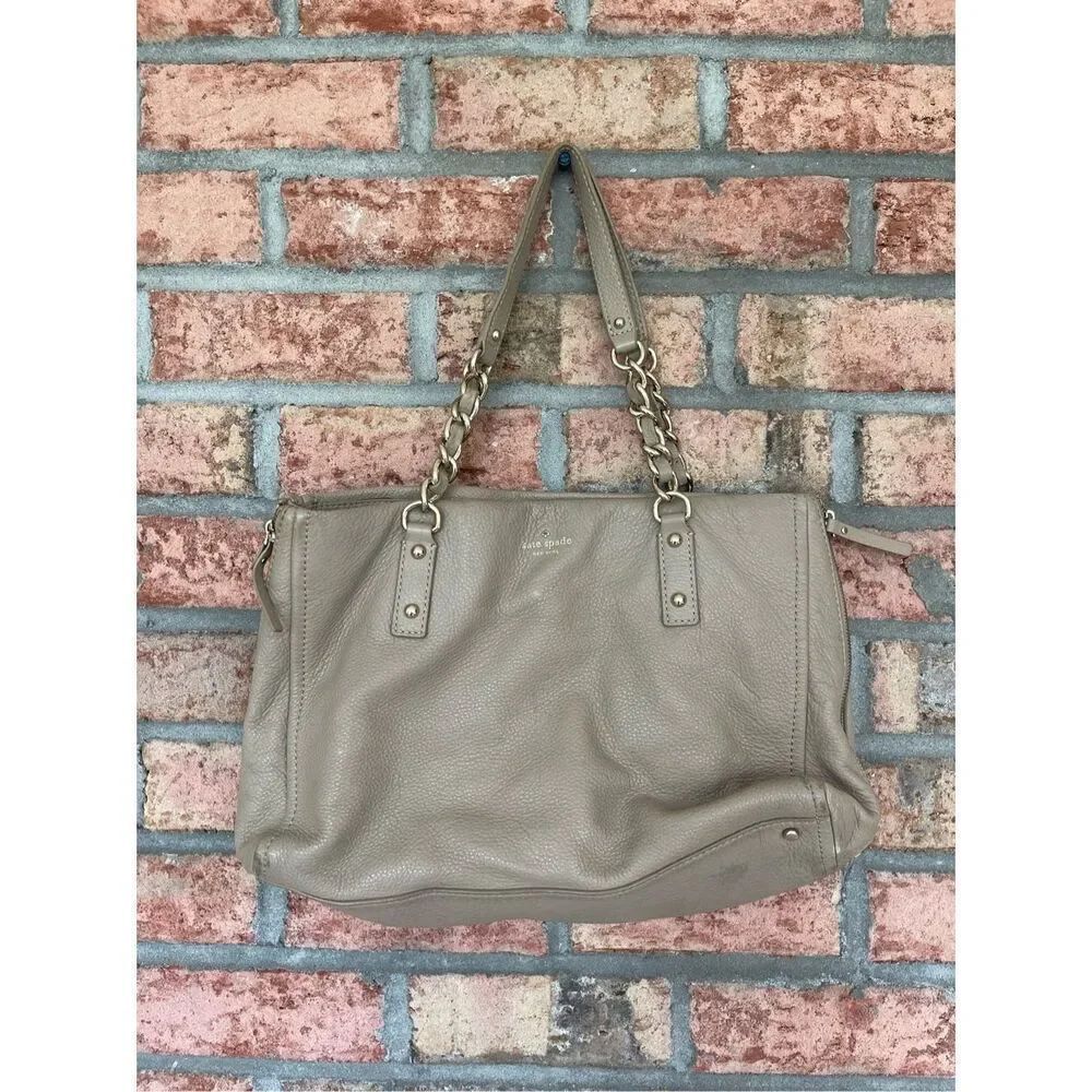 Kate Spade Womens Taupe Leather Chain Link Metal Double Handle Shoulder Bag
